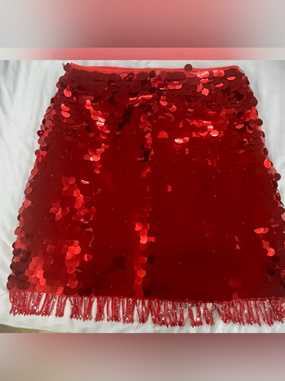 Lena Red Sequin Fringe Mini Skirt